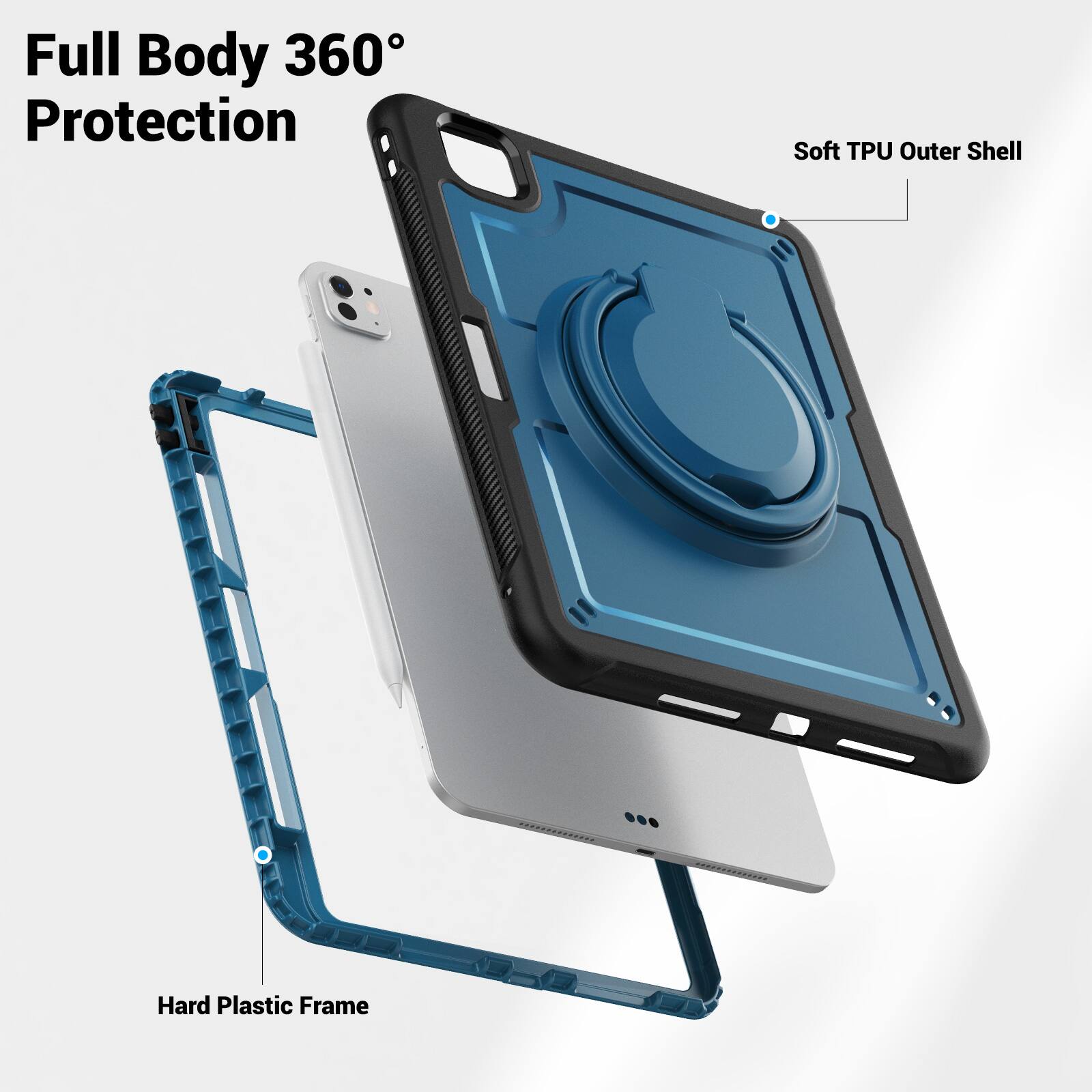 Full Body 360° Protection  
Soft TPU Outer Shell  
Hard Plastic Frame