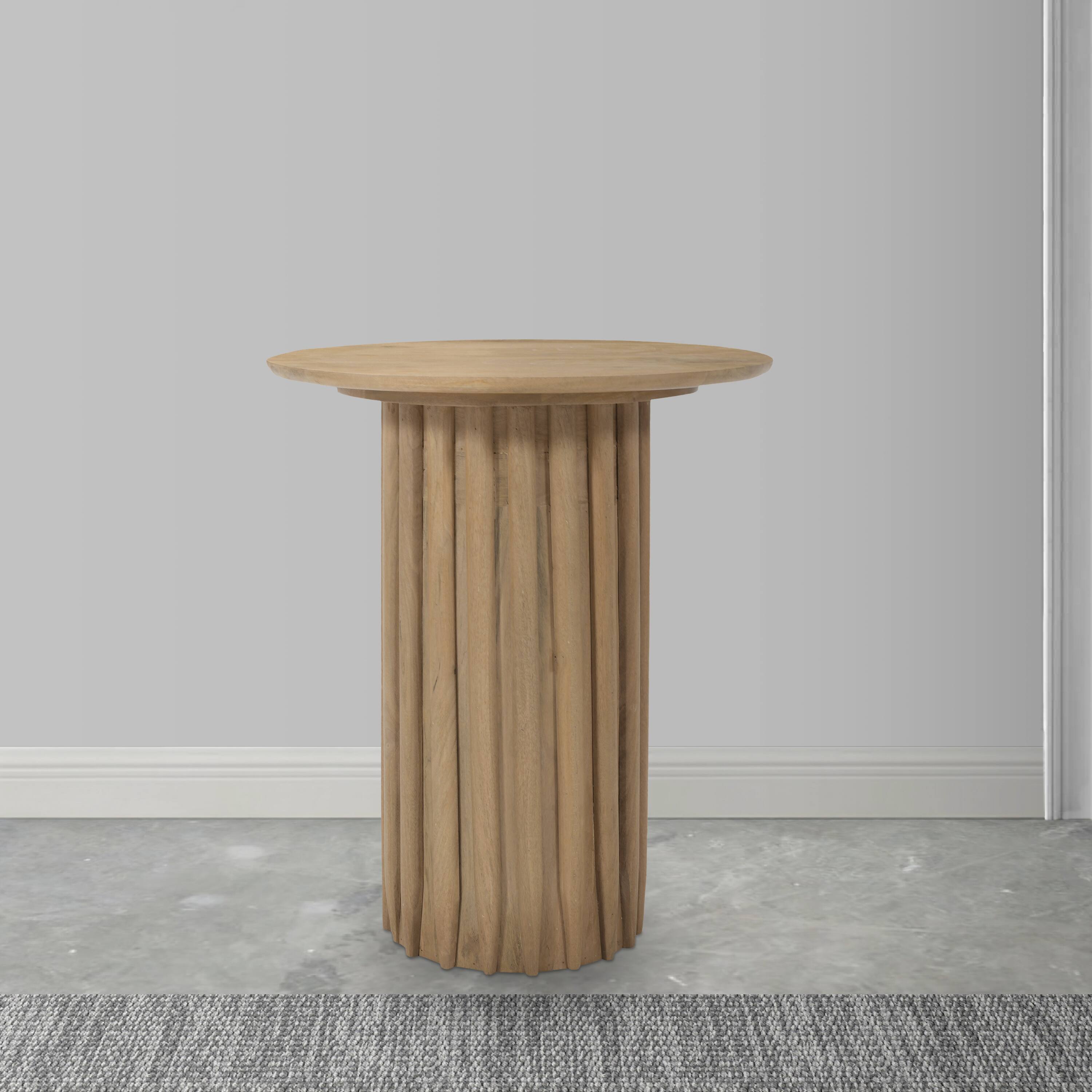 Alt View 8. Manhattan Lane - Sejo Side End Table, 20 Inch Round Top with Fluted Base in Natural Brown Mango Wood - Brown.