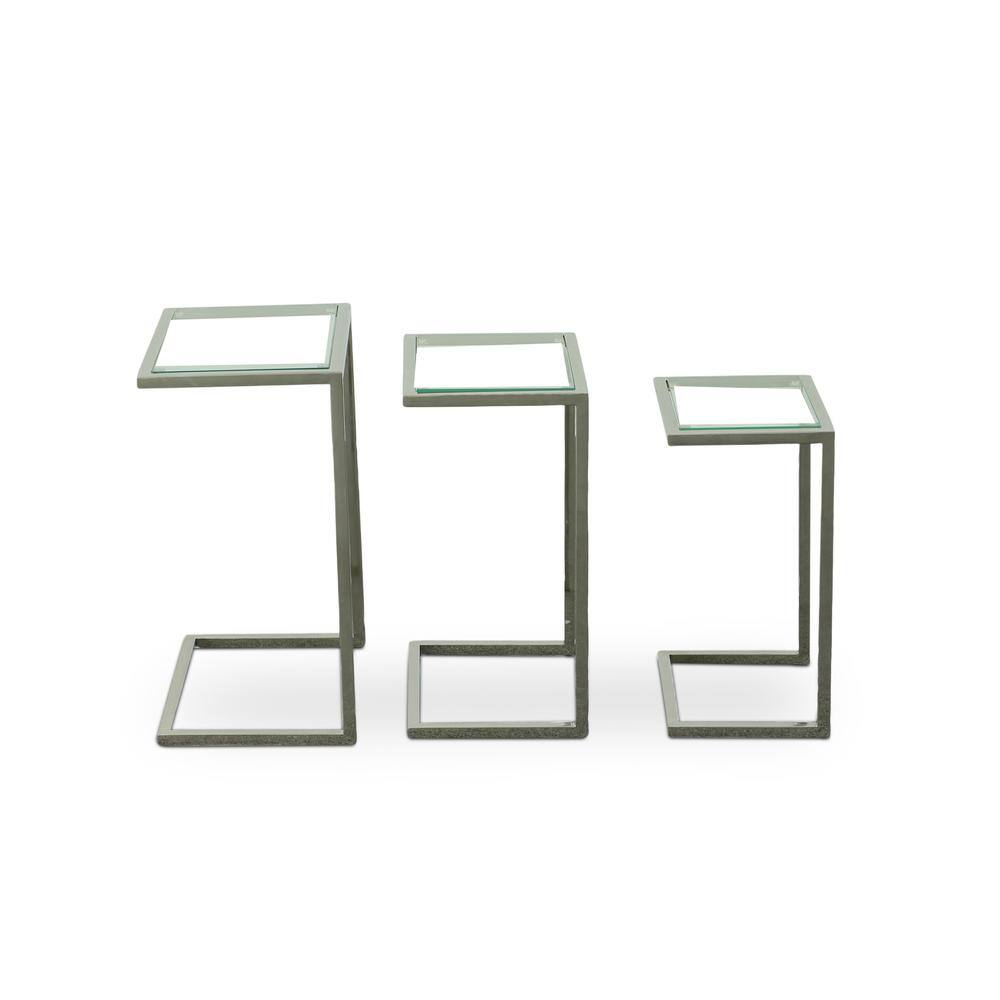 Alt View 4. Carolina Chair & Table - Addison Nesting Table Set - Glass Top - Chrome Base - Clear, Chrome.