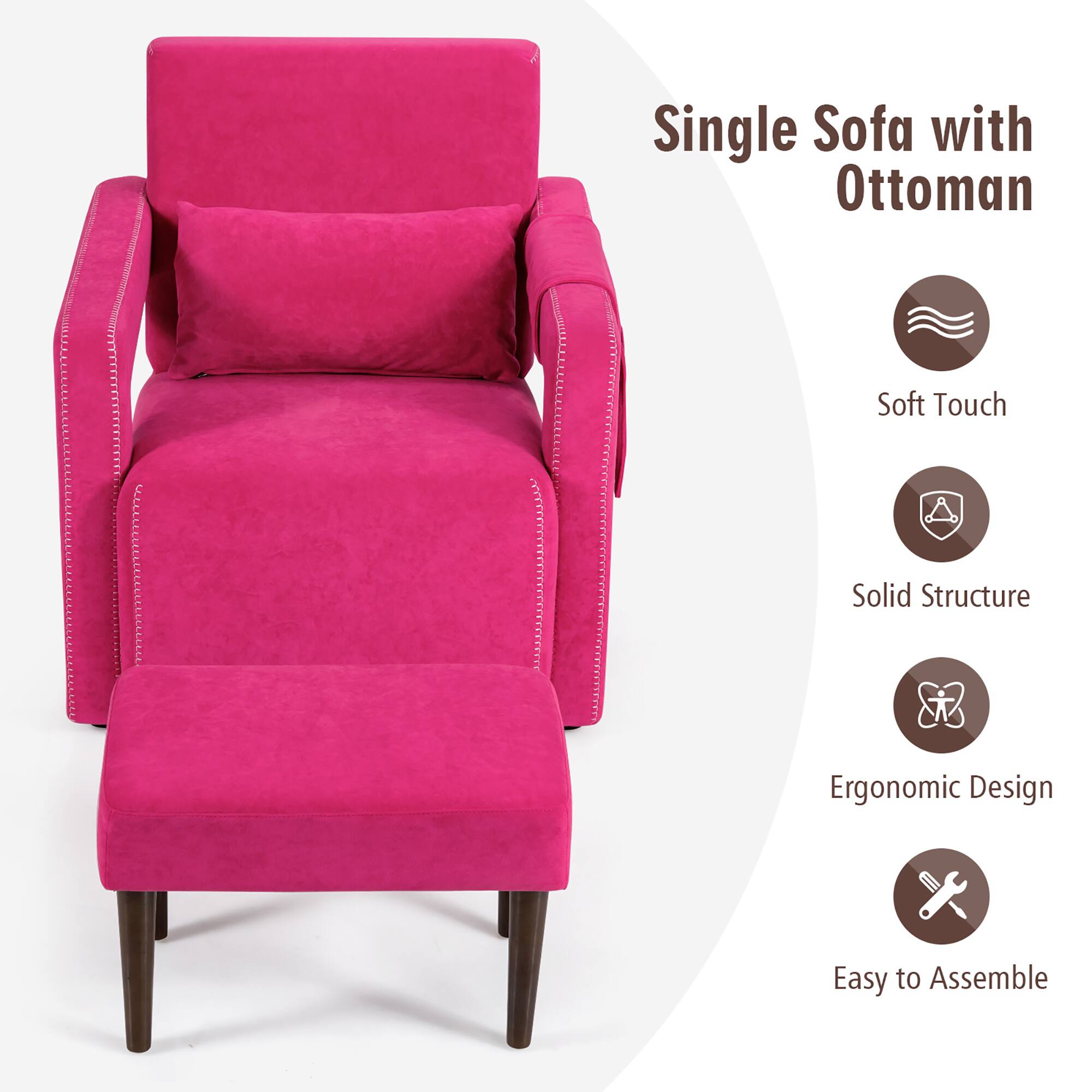 Single Sofa with Ottoman: Soft Touch, Solid Structure, Ergonomic Design, Easy to Assemble.