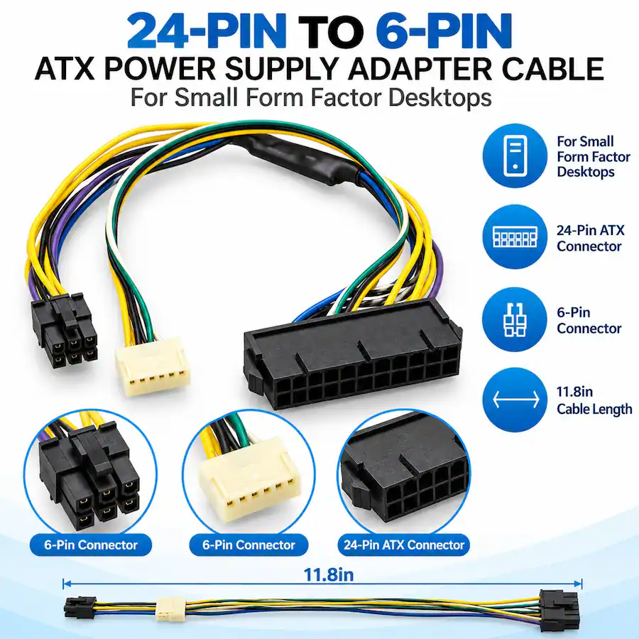 Core Pin Adapter Sanoxy 11.8in 24 Pin to 6 Pin ATX Power Supply Adapter Cable for Small ...