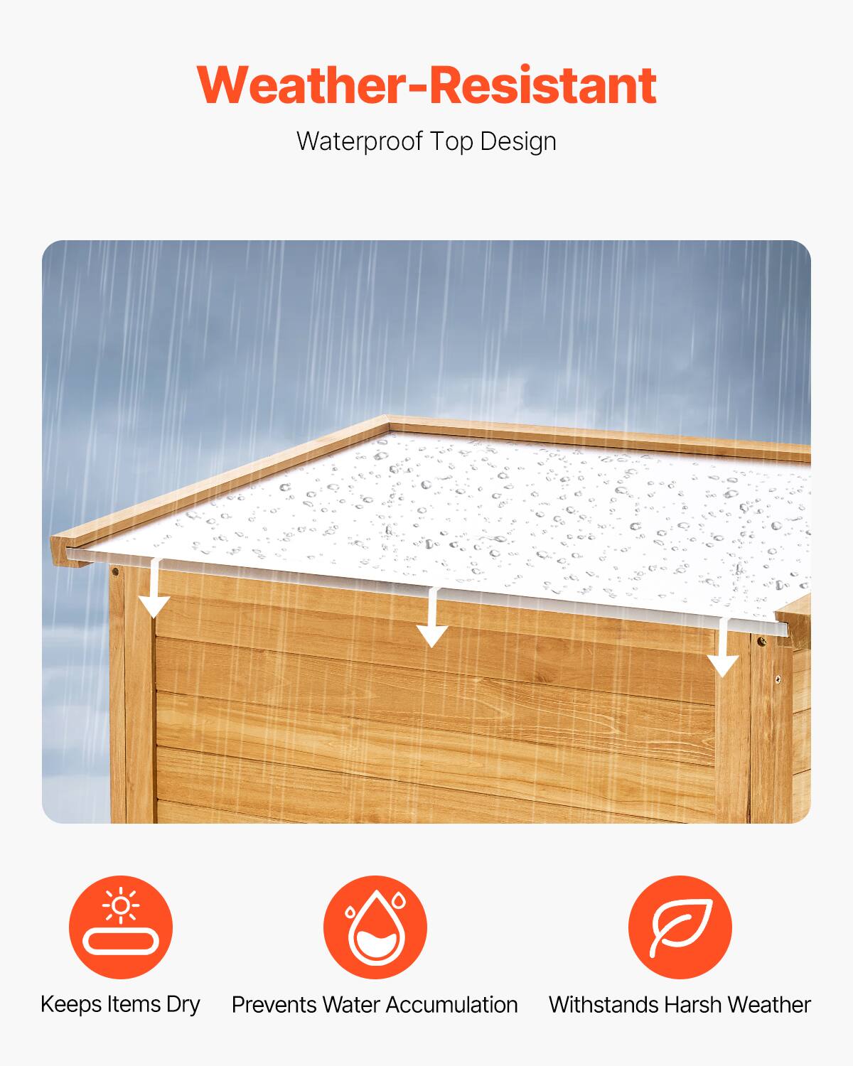 Weather-Resistant  
Waterproof Top Design  

- Keeps Items Dry  
- Prevents Water Accumulation  
- Withstands Harsh Weather