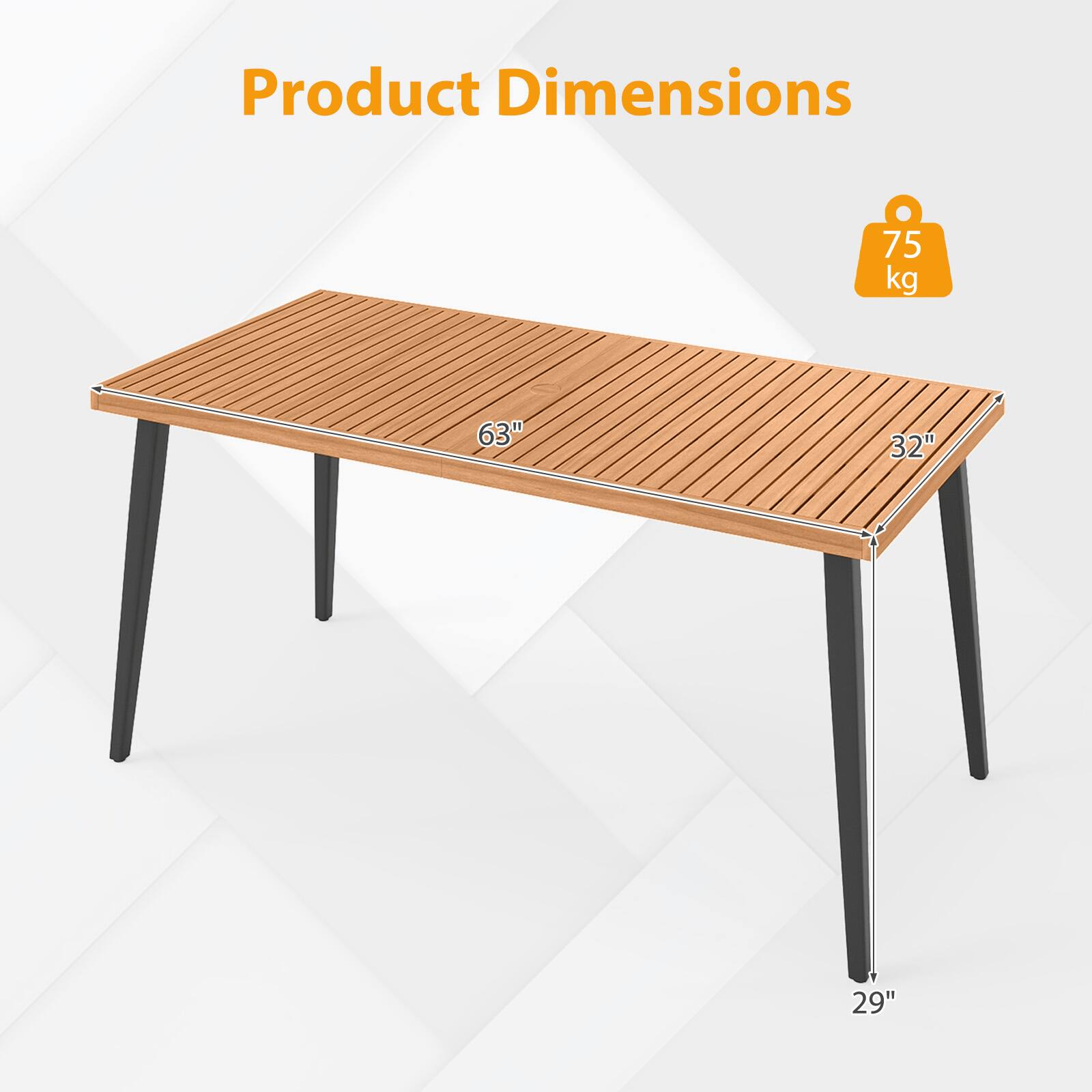 Product Dimensions  
75 kg  
63" x 32" x 29"