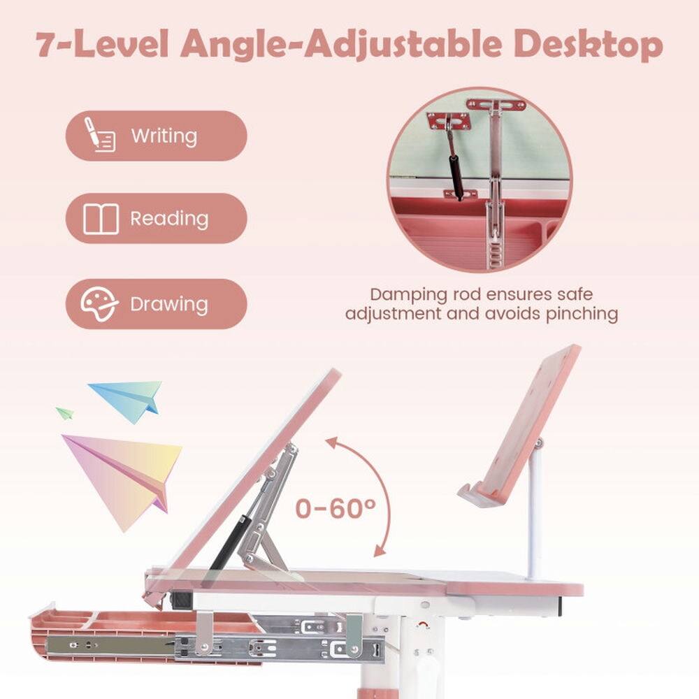 7-Level Angle-Adjustable Desktop

- Writing
- Reading
- Drawing

Damping rod ensures safe adjustment and avoids pinching

0-60°