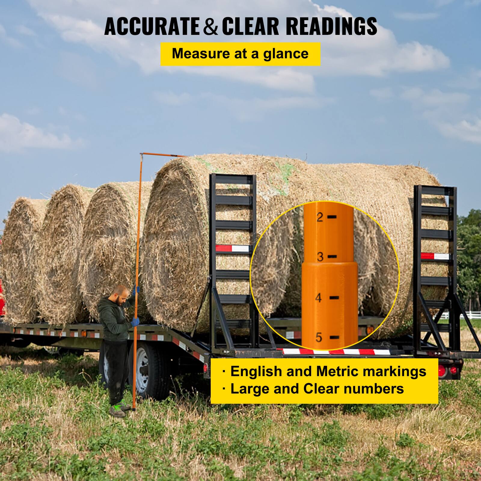 ACCURATE & CLEAR READINGS  
Measure at a glance  

2 - 3 - 4 - 5  

English and Metric markings  
Large and Clear numbers