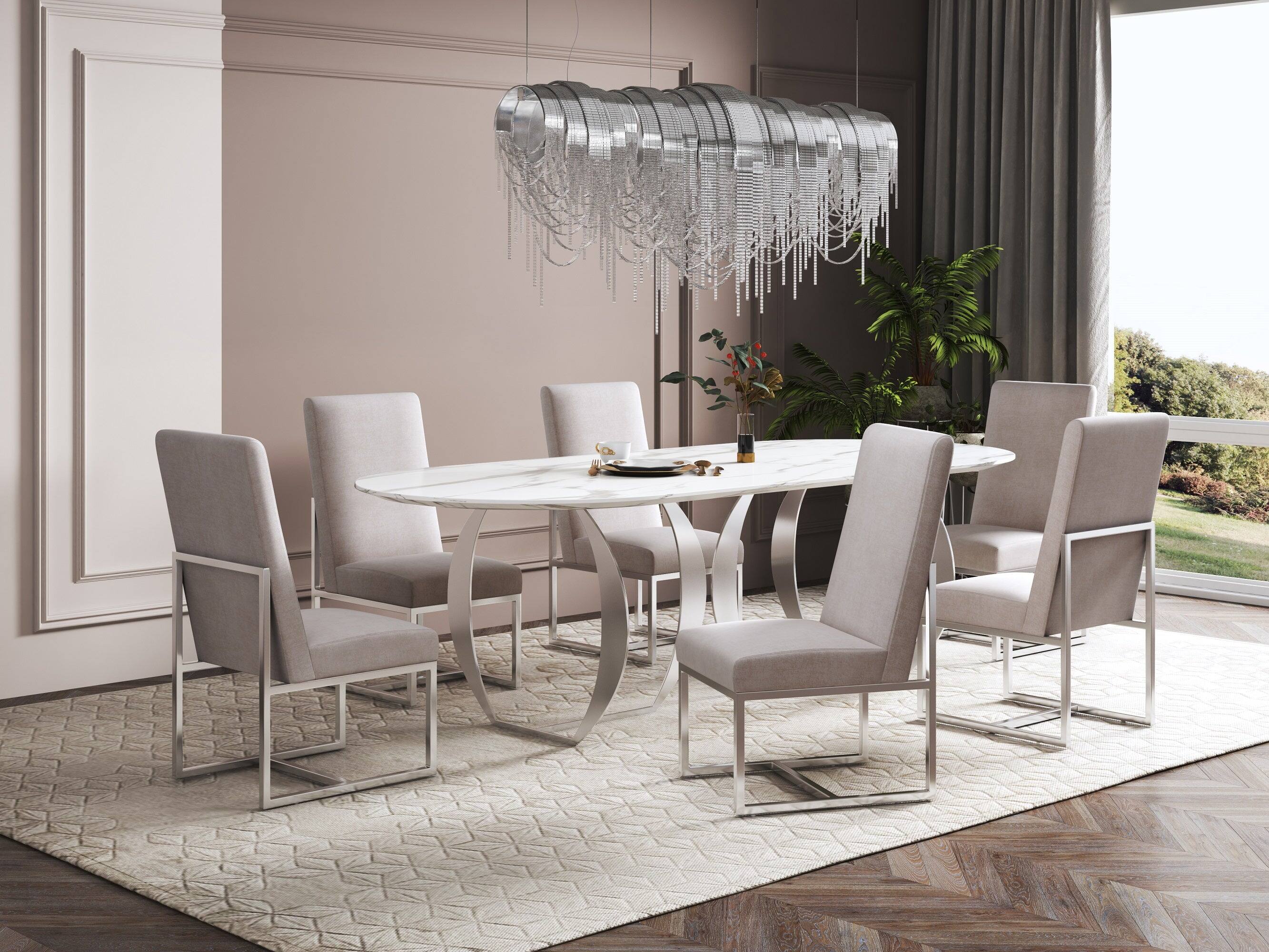 Angle. Manhattan Comfort - Element Modern Metal Velvet Dining Chair - Champagne.