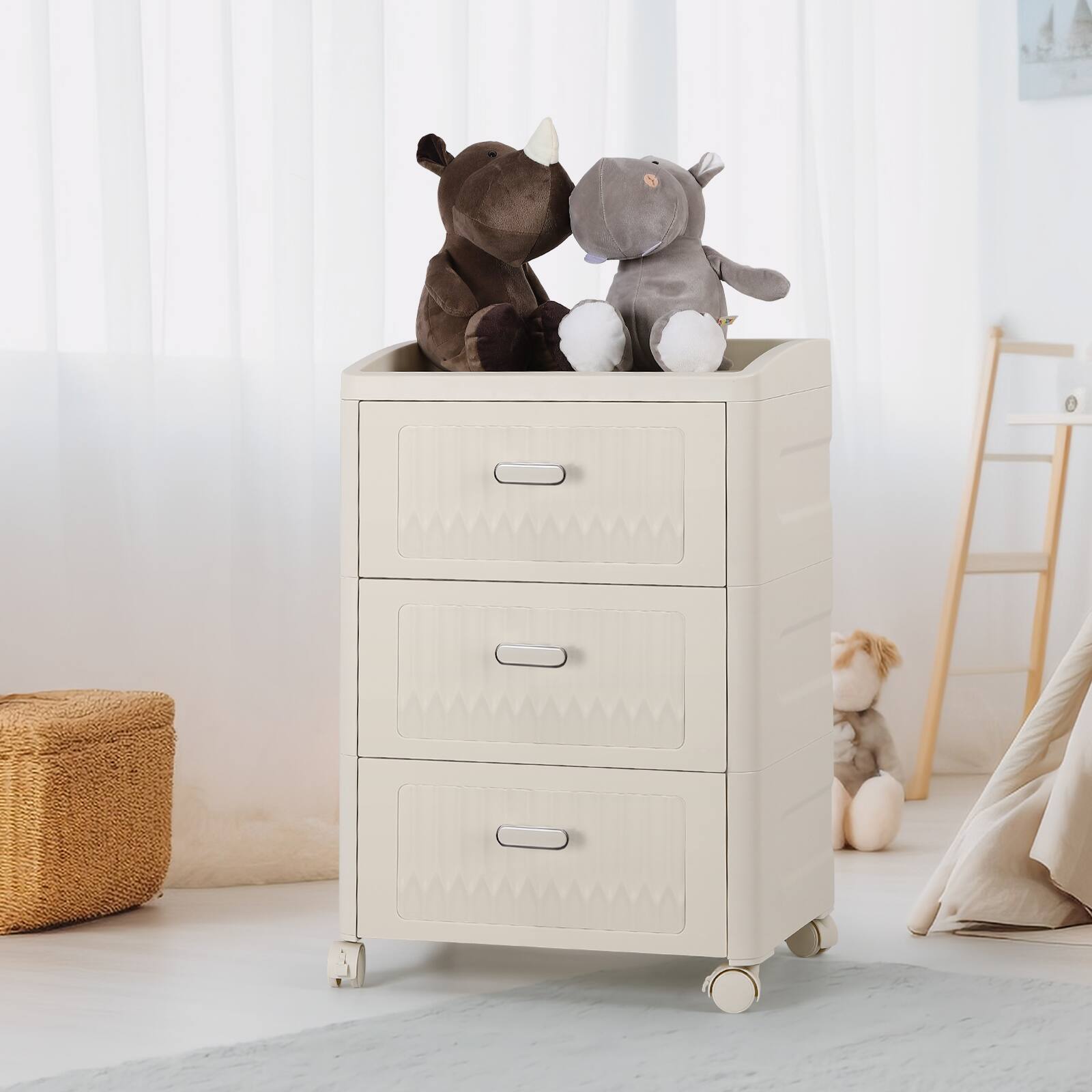 Alt View 3. Oumilen - 3-Drawer Rolling Storage Cart with Opaque Fronts, White - White.