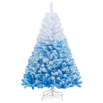 Front. Gymax - Gymax 5 FT Artificial Christmas Tree Hinged Snow Flocked Xmas Tree w/ 456 Lush Branch Tips - Blue.