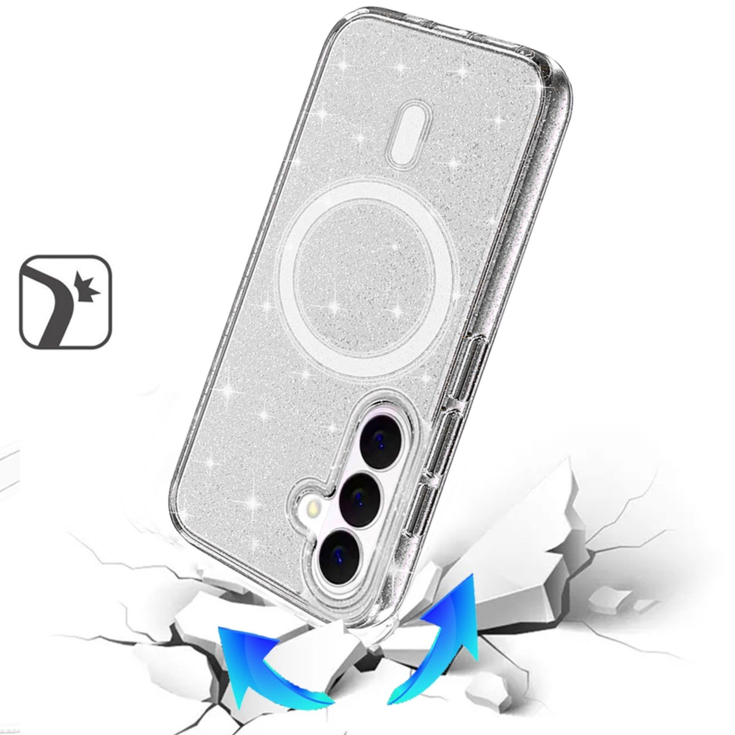 Angle. Kitcheniva - Magnetic Circle Glitter Translucent Plus Tempered Glass For Samsung S26 Smoke - Smoke.