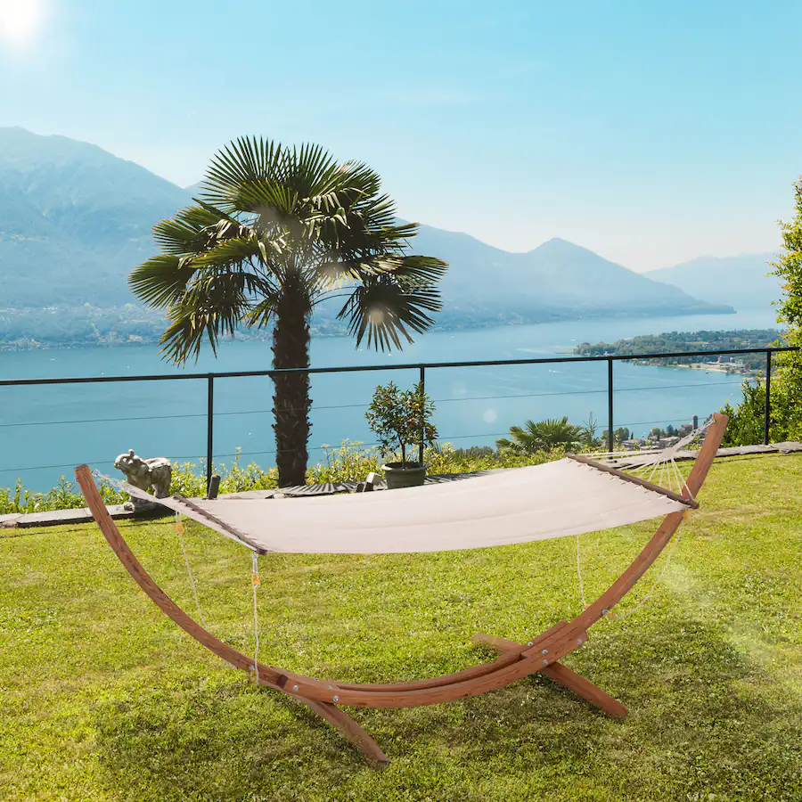 Outsunny 10' Wood Outdoor Hammock, Hammock with Stand Rainbow Bed ...
