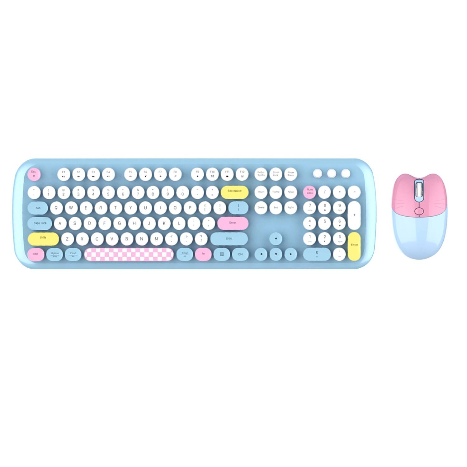 Front. SaharaCase - Wireless Keyboard & Mouse Combo with Silent Click | Colorful 104 Keys Full Keyboard | USB & Type-C Adapter - Blue.