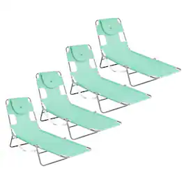 Ostrich - Chaise Lounge Folding Sunbathing Recliner Beach Chair, (4 Pack) - Teal