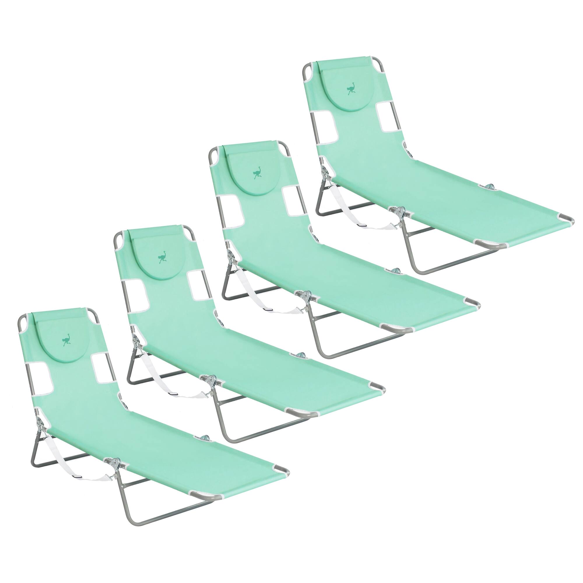 Front. Ostrich - Ostrich Chaise Lounge Folding Sunbathing Recliner Beach Chair, Teal (4 Pack) - Teal.