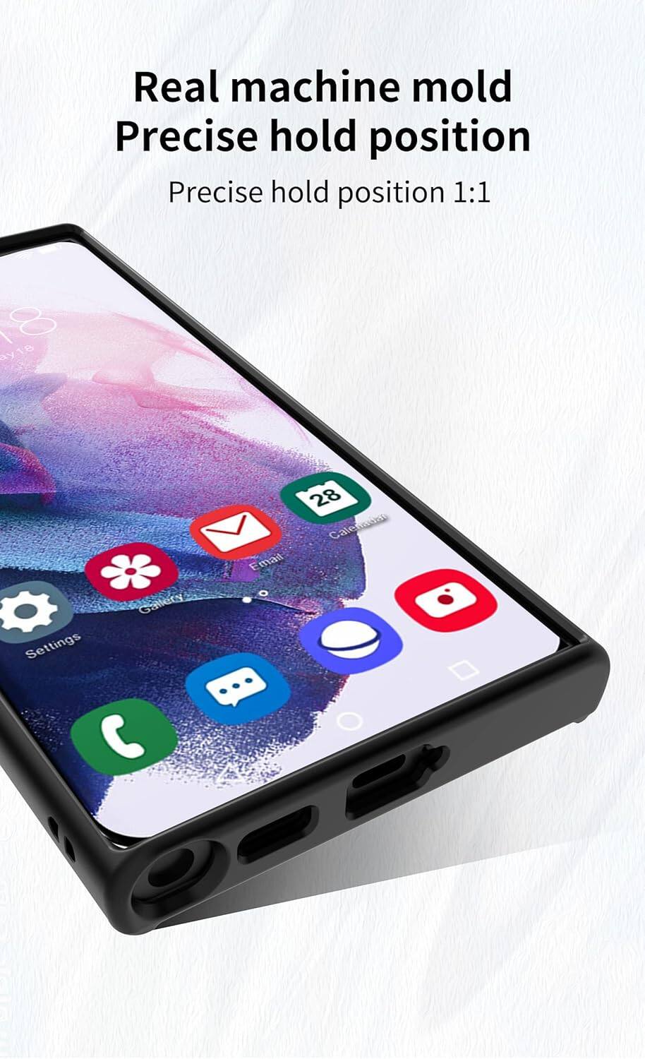 Real machine mold, Precise hold position, Precise hold position 1:1, 18, Gallery, Settings, Email, 28, Calendar, Camera, Settings