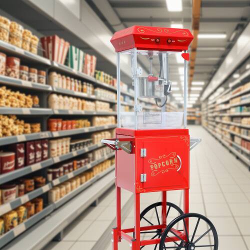 Alt View 5. WETIE - Popcorn Maker with Cart & Wheels, 6Oz 48W Kettle Popcorn Machine w/ Locker, Warming Deck for Market Movie Theater - Red.