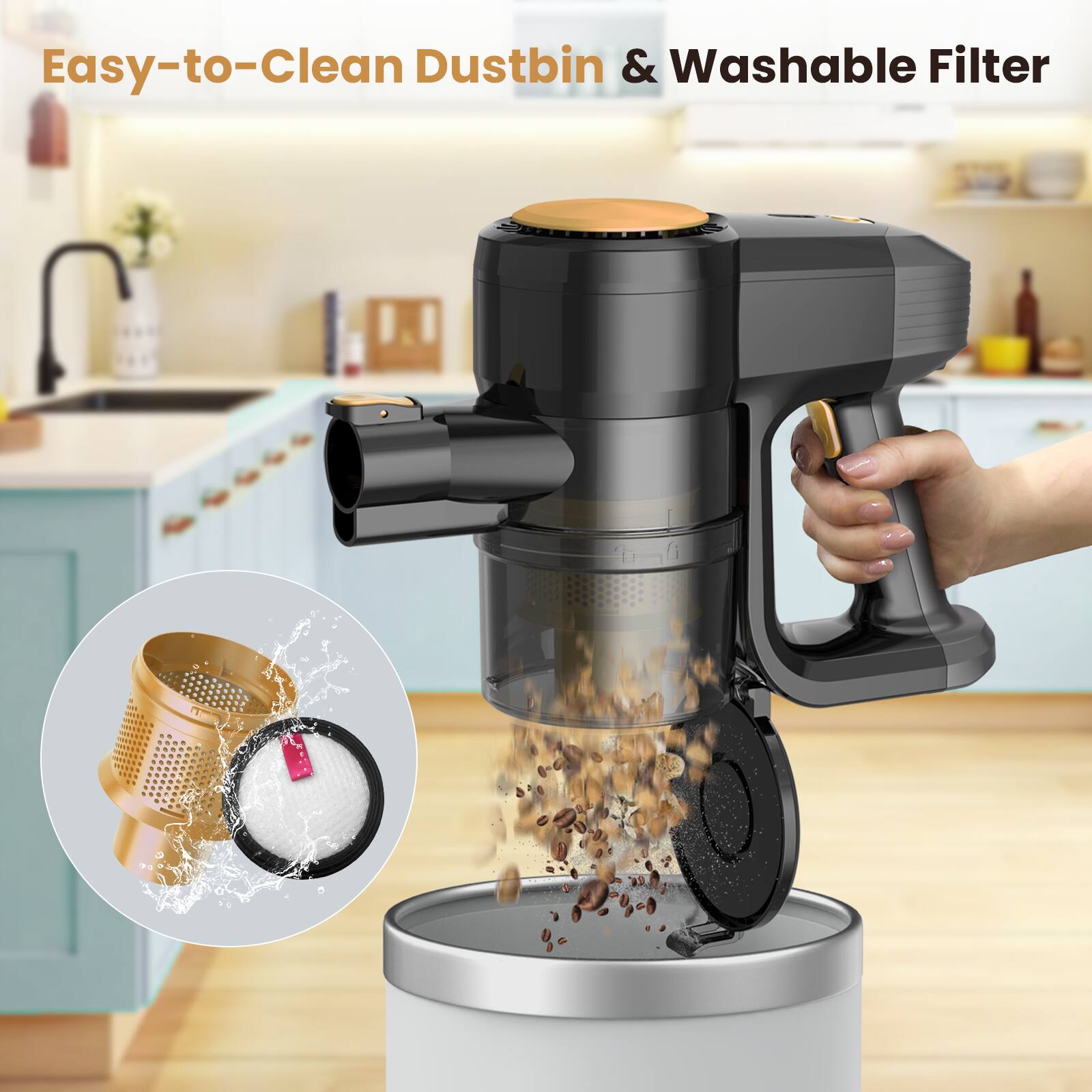 Easy-to-Clean Dustbin & Washable Filter