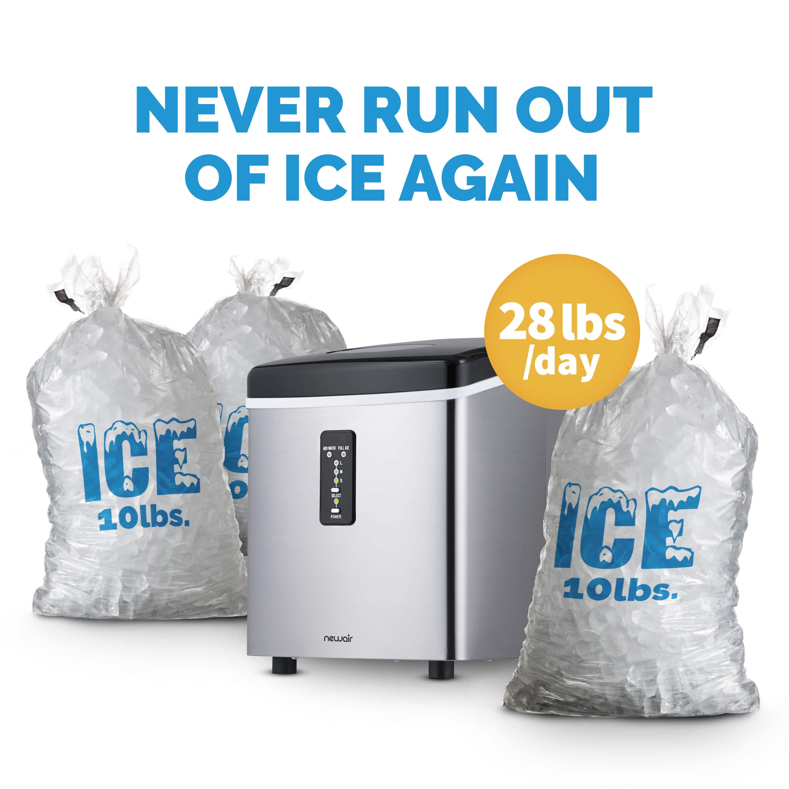 Never run out of ice again. NewAir ice machine. 28 lbs. of ice per day.