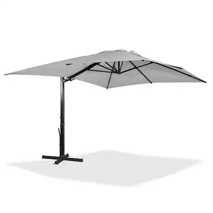 Front. Mondawe - 10x13ft Patio Cantilever Umbrella Square Large Offset Sun Umbrella with LED Light Panel - Grey.