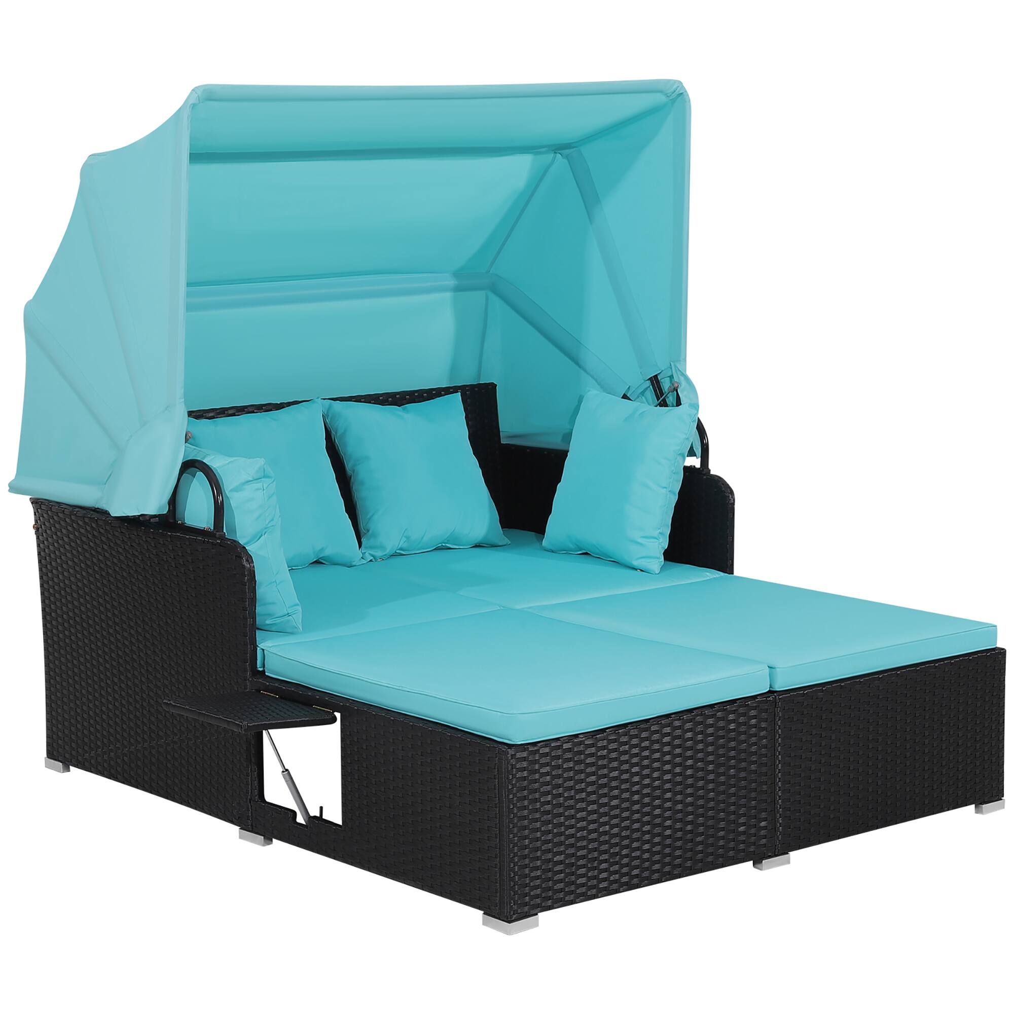 Alt View 9. Gymax - Gymax Patio Hand-Woven PE Wicker Daybed Outdoor Loveseat Sofa Set w/ Turquoise Cushions - Turquoise.