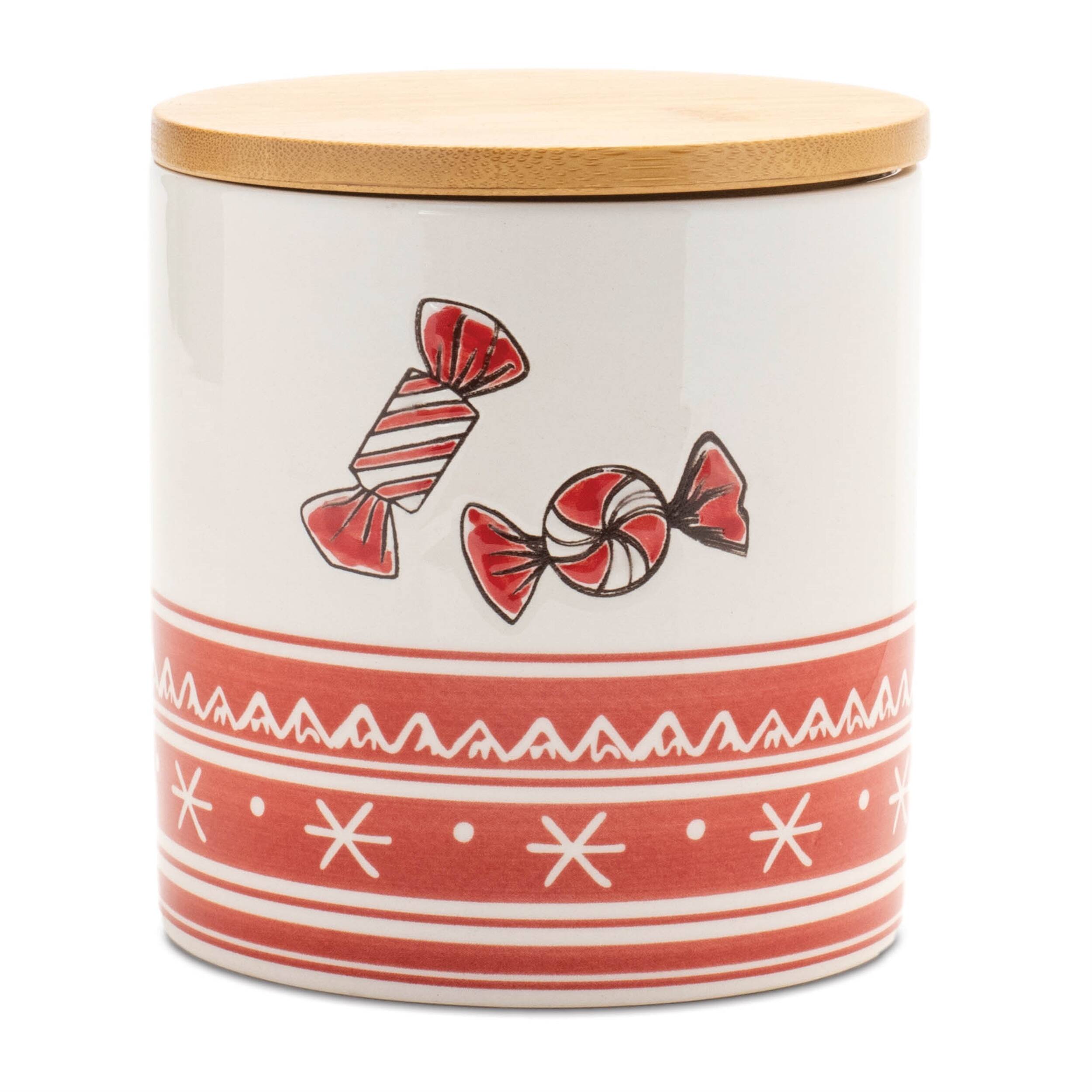 Angle. BreeBe - Ceramic Peppermint Candy Canister (Set of 4) - Red, White.