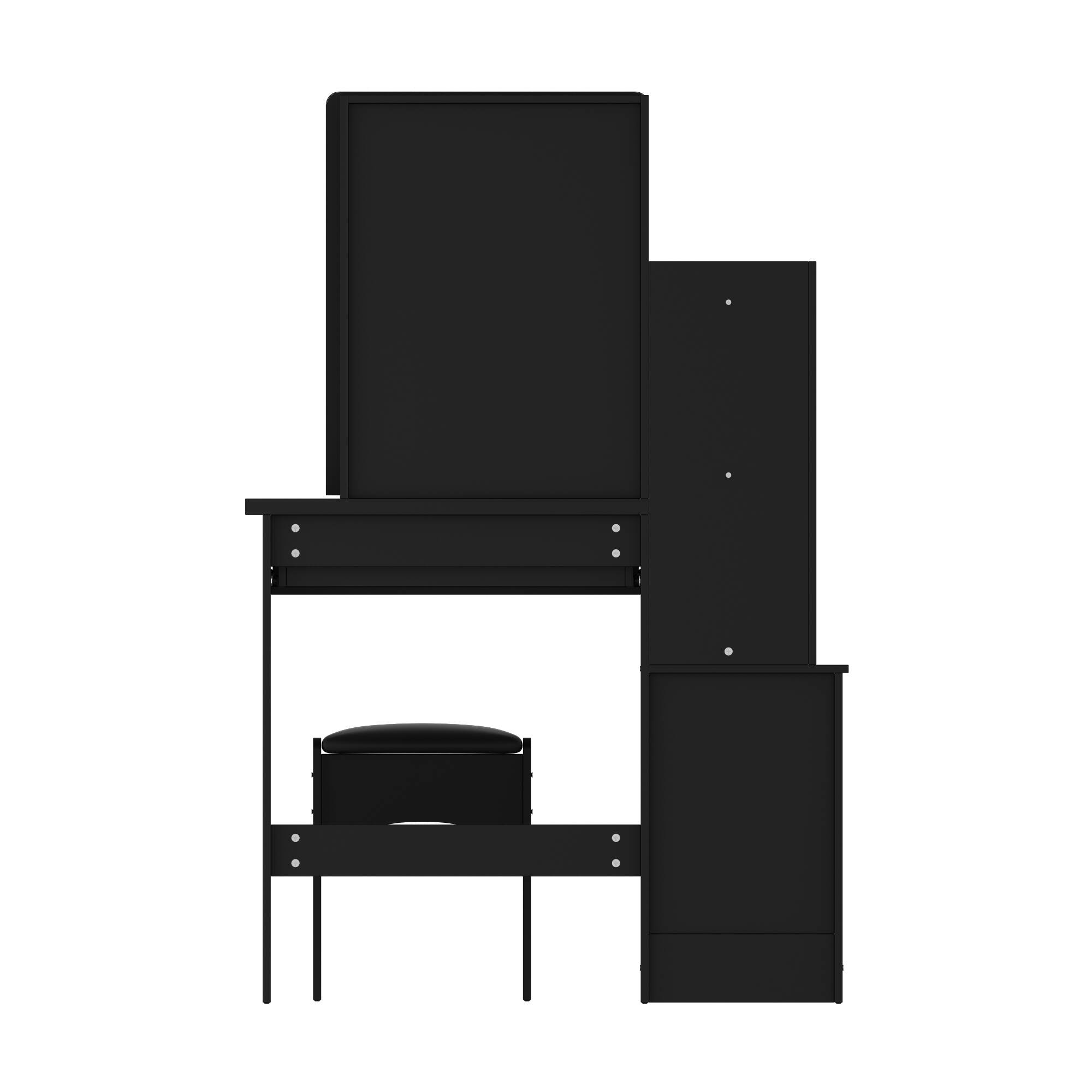 Back. Famapy - LED Vanity Table Set: Organized Makeup Station with Smart Storage - Black.