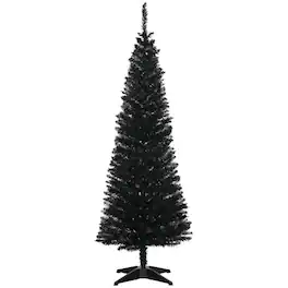 PULUZ - 5' Artificial Pencil Christmas Tree, Slim Xmas Tree with 294 Realistic Branch Tips and Plastic Stand - Black