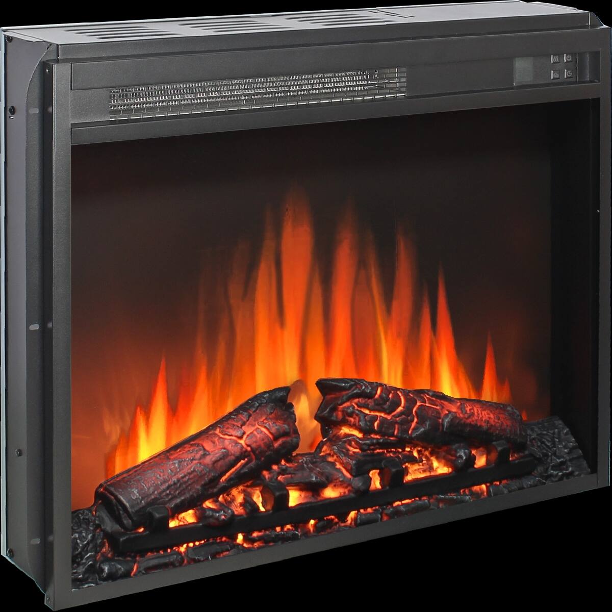Front. Loheer - Loheer 23 inch electric fireplace insert, ultra thin heater with log set, Antique Black - Antique Black.