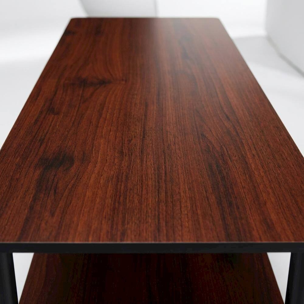 Alt View 4. FurniFact - Dark Cherry TV Stand with Black Tube Frame and Composite Wood Construction - Brown.
