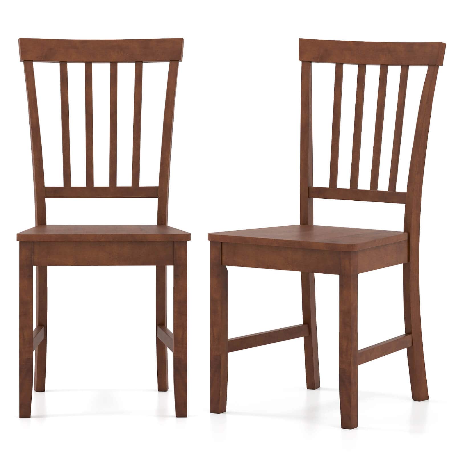 Costway - Set of 2 Dining Chair Kitchen Spindle Back Side Chair with Solid Wooden Legs - Walnut