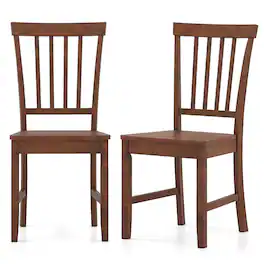 Costway - Set of 2 Dining Chair Kitchen Spindle Back Side Chair with Solid Wooden Legs - Walnut