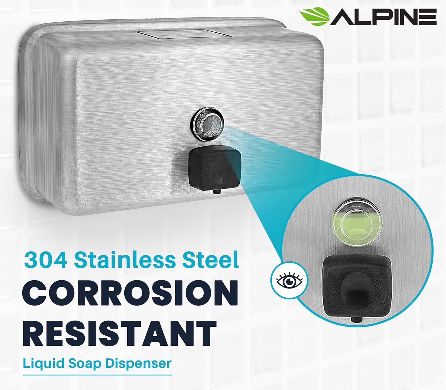 ALPINE 304 Stainless Steel CORROSION RESISTANT Liquid Soap Dispenser