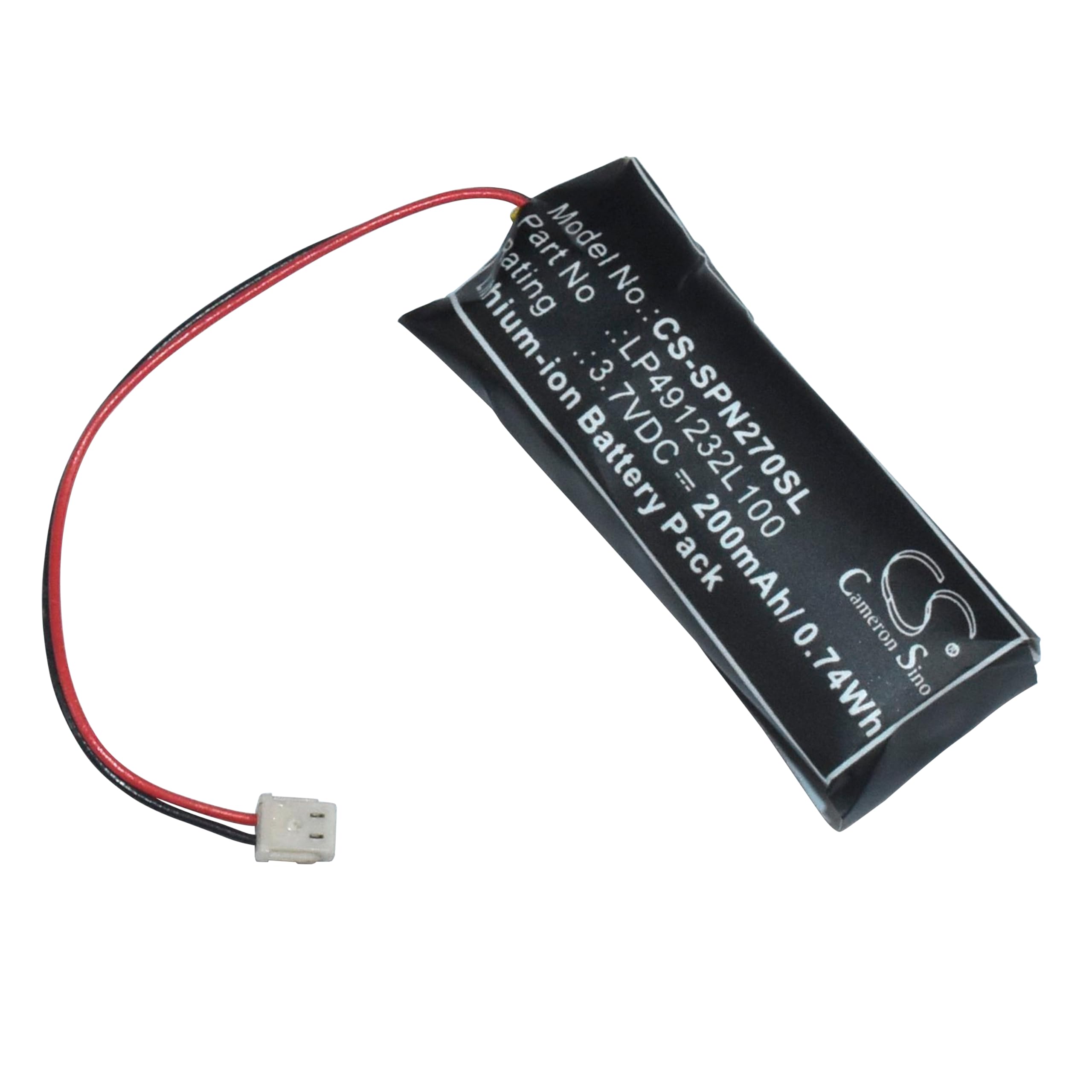 Model No: CS-SPN270SL  
Part No: LP491232L100  
3.7VDC  
200mAh / 0.74Wh  
Lithium-Ion Battery Pack  
Cameron Sino