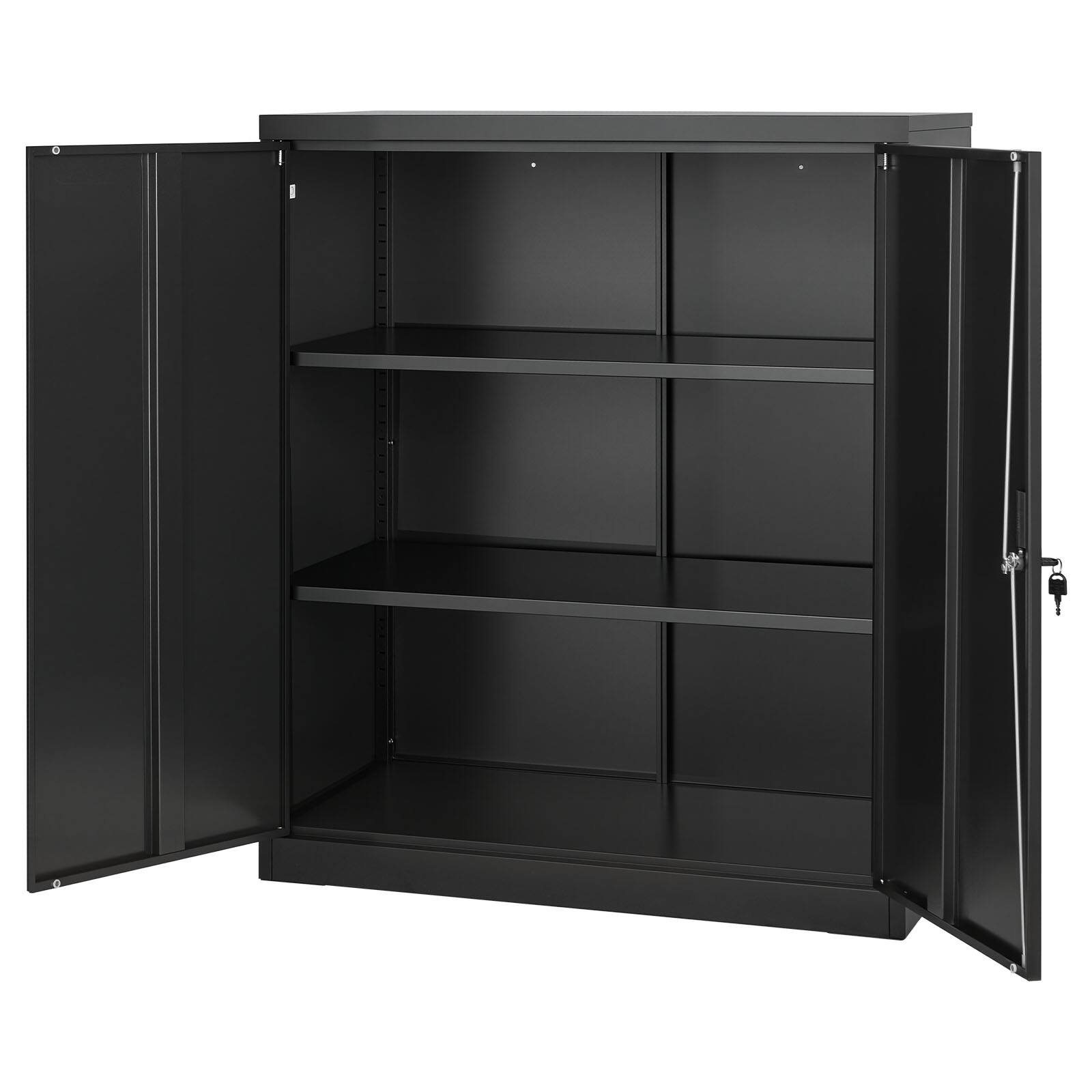 Alt View 5. VEVOR - Metal Storage Cabinet, 41.7 in Steel Garage Cabinet with 2 Adjustable Shelves, 2 Magnetic Doors & 2 Keys - Black.