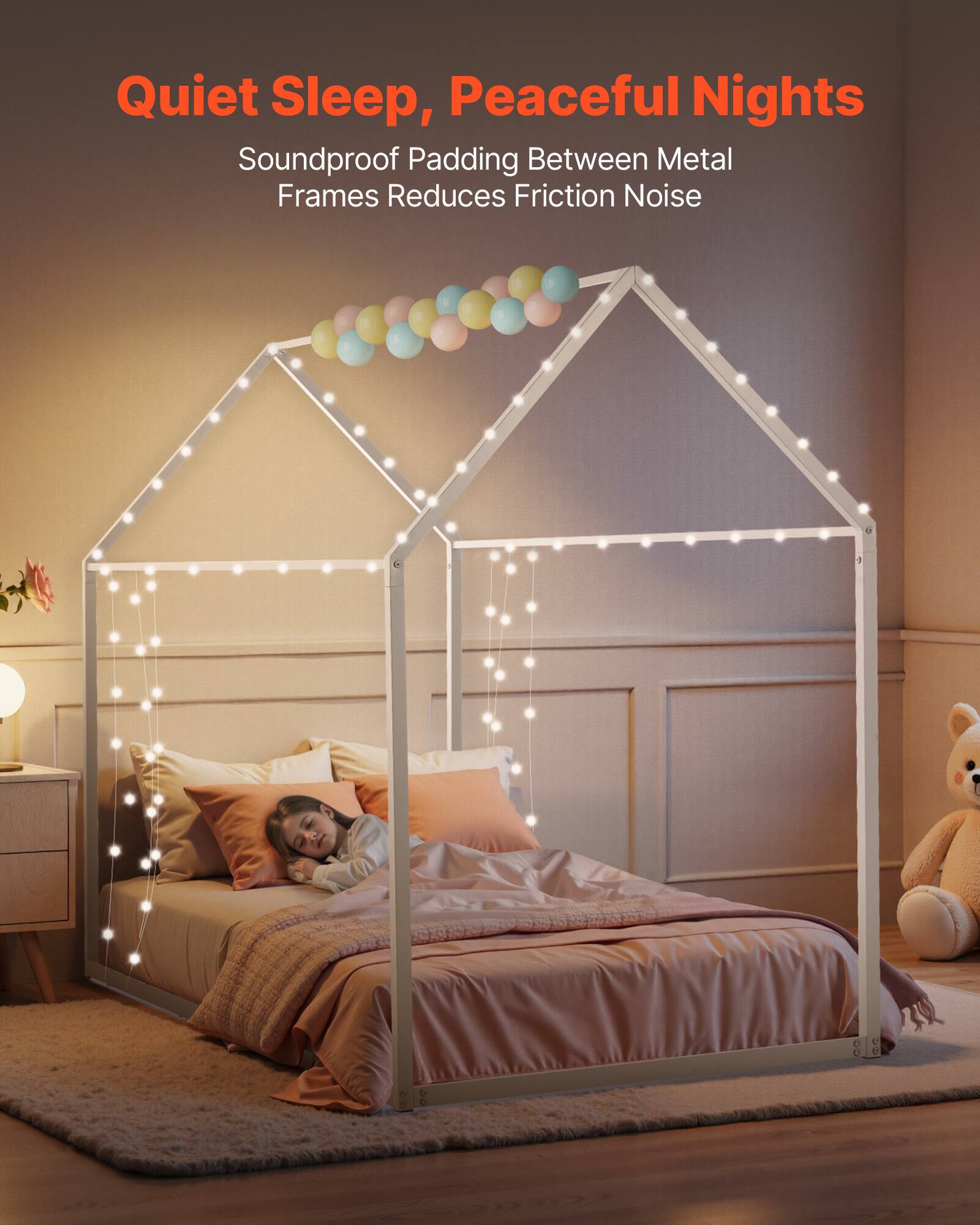 Quiet Sleep, Peaceful Nights  
Soundproof Padding Between Metal Frames Reduces Friction Noise