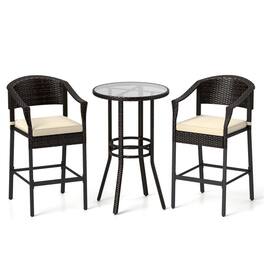 Boyel Living - 3Piece Rattan or Wicker Bar Set PE Rattan Wicker Material Tempered Glass Table Top for Backyard Poolside Patio Use - Brown