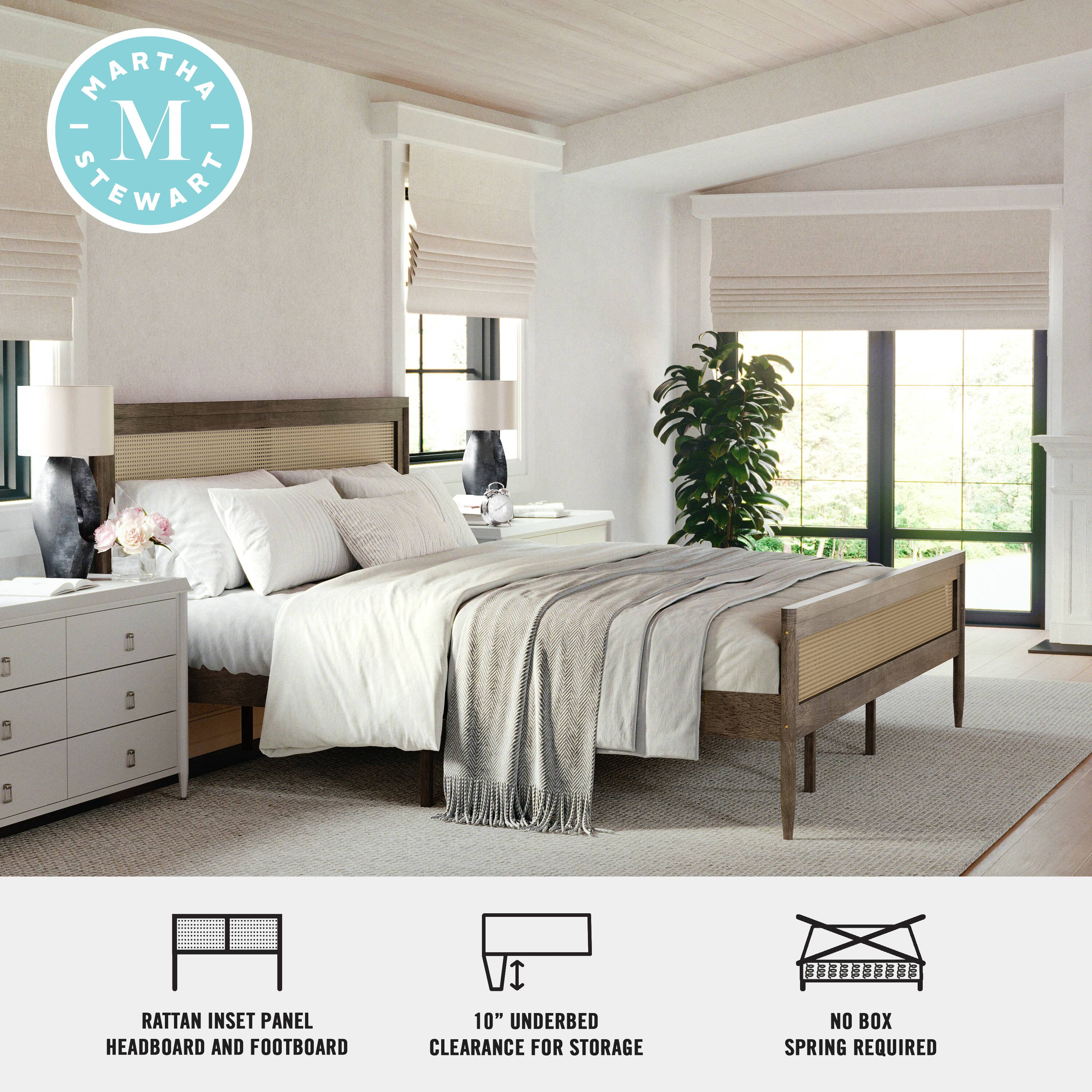 Martha Stewart Rattan Inset Panel Headboard and Footboard. 10" Underbed Clearance for Storage. No Box Spring Required.