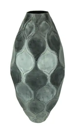 India House Brass - Antique Finish Trellis Pattern Oval Aluminum Vase - Silver