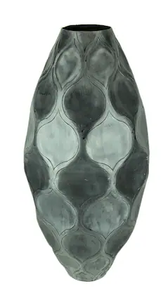 Front. India House Brass - Antique Silver Finish Trellis Pattern Oval Aluminum Vase - Silver.