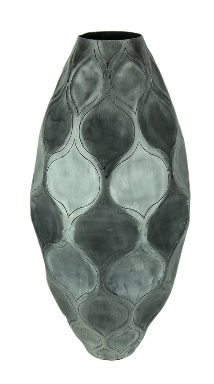 Front. India House Brass - Antique Silver Finish Trellis Pattern Oval Aluminum Vase - Silver.