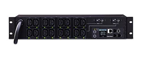 Front. CyberPower - PDU81007 Switched Metered-by-Outlet PDU, 200-240V, 30A, 16 Outlets [C13], 2U Rackmount - Black.