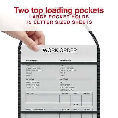 Two top loading pockets  
LARGE POCKET HOLDS 75 LETTER SIZED SHEETS  

WORK ORDER  

CONTRACTOR  
ATTN:  
STREET ADDRESS  
CITY, STATE, ZIP CODE  
PHONE  
EMAIL  

CONTRACTOR  
ATTN:  
STREET ADDRESS  
CITY, STATE, ZIP CODE  
PHONE  
EMAIL  

PAYMENT  
DOWN PAYMENT $  
TOTAL AMOUNT  
SCHEDULE DATE:  

SERVICE  
START TIME (AM/PM)  
END TIME (AM/PM)  
SERVICE HOURS  
RATE  
AMOUNT  

PRODUCTS/MATERIALS  
QUANTITY  
PRICE  
AMOUNT