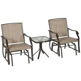 Outsunny - 3 Piece Outdoor Glider Chair with Coffee Table Bistro Set, 2 Patio Rocking Swing Chairs with Breathable Sling Fabric - Brown