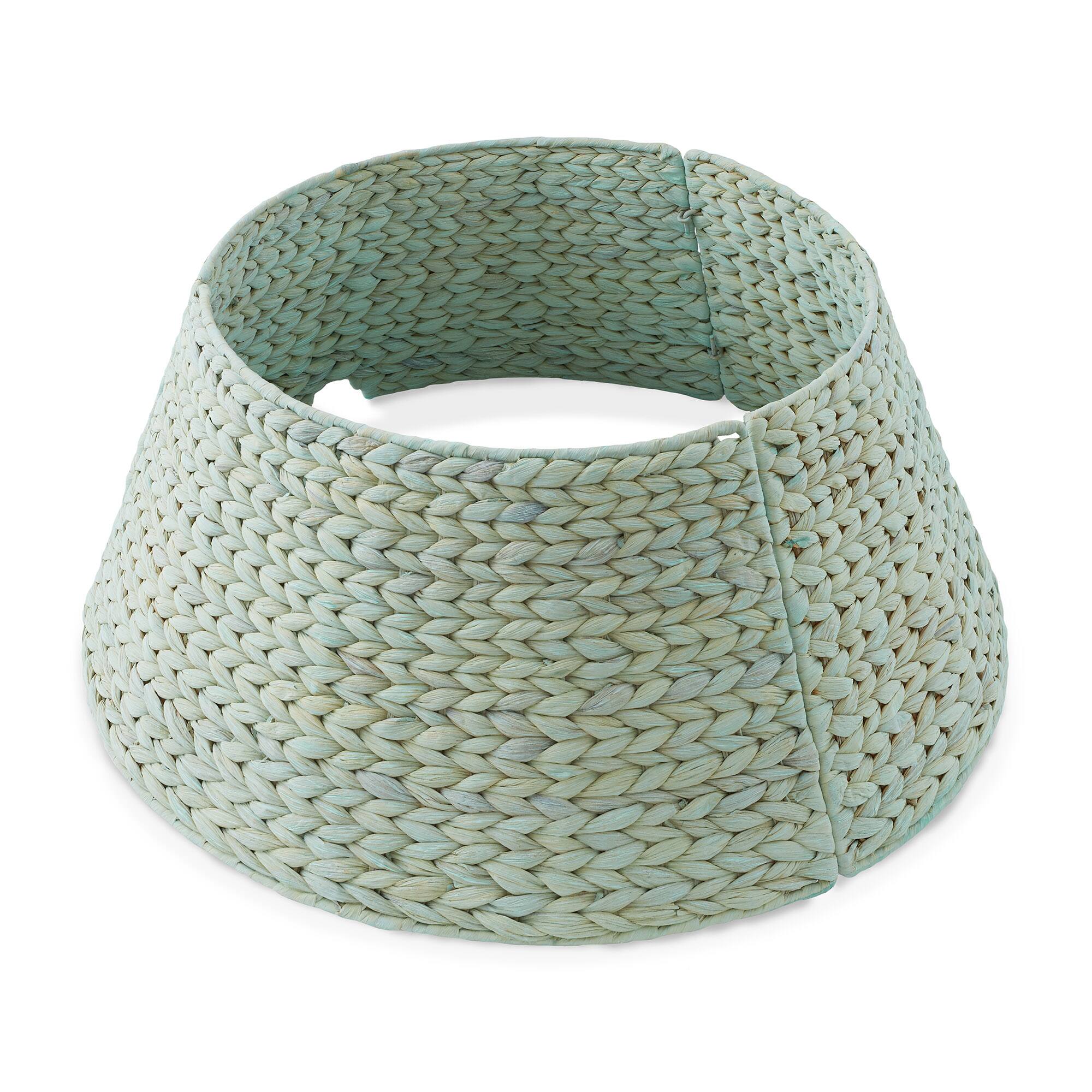 Front. Casafield - Water Hyacinth Christmas Tree Collar with Cord Cut Out - Seafoam.