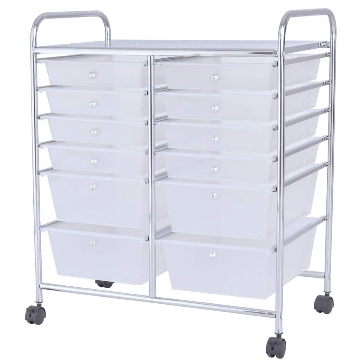 Ecooso - 12-Drawer Rolling Storage Cart with Removable Drawers, Locking Wheels, Organizer for Home Office - White