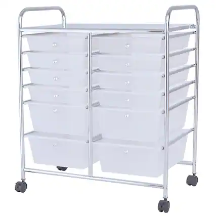 Front. Gymax - Gymax Office Rolling Cart 12 Storage Drawer Studio Organizer Bins Scrapbook Paper Macaron - Clear.