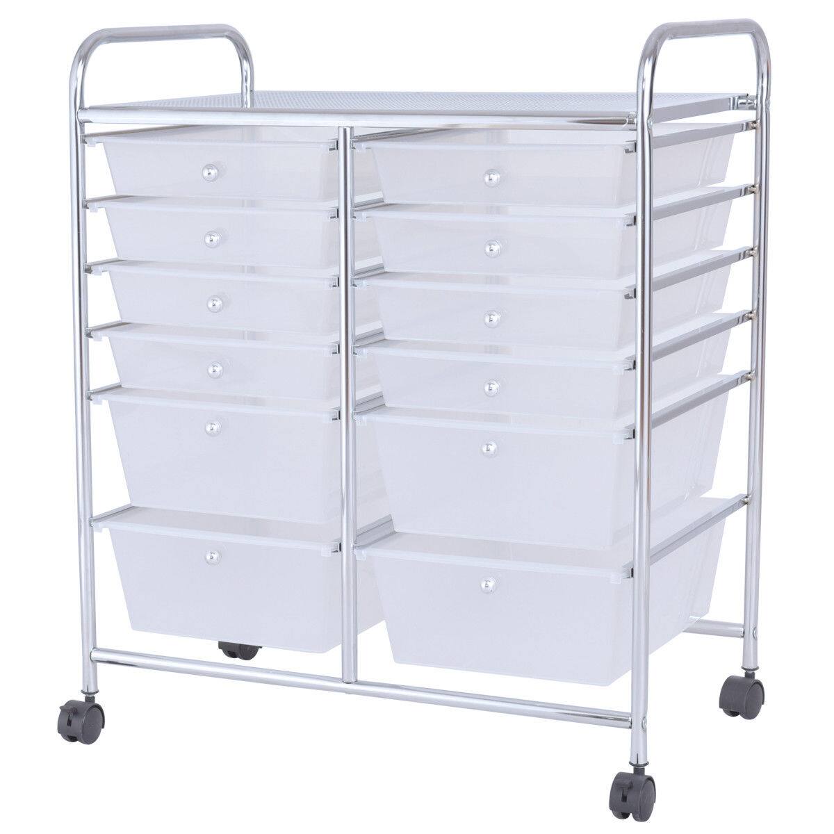 Back. Sugift - 12 Storage Drawer Organizer Bins Rolling Cart - White.