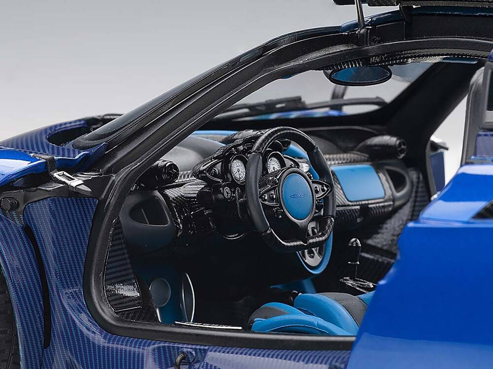 Alt View 2. Autoart - Pagani Huayra BC Blu Francia / Candy Blue Metallic with Carbon Accents 1/18 Model Car by Autoart.