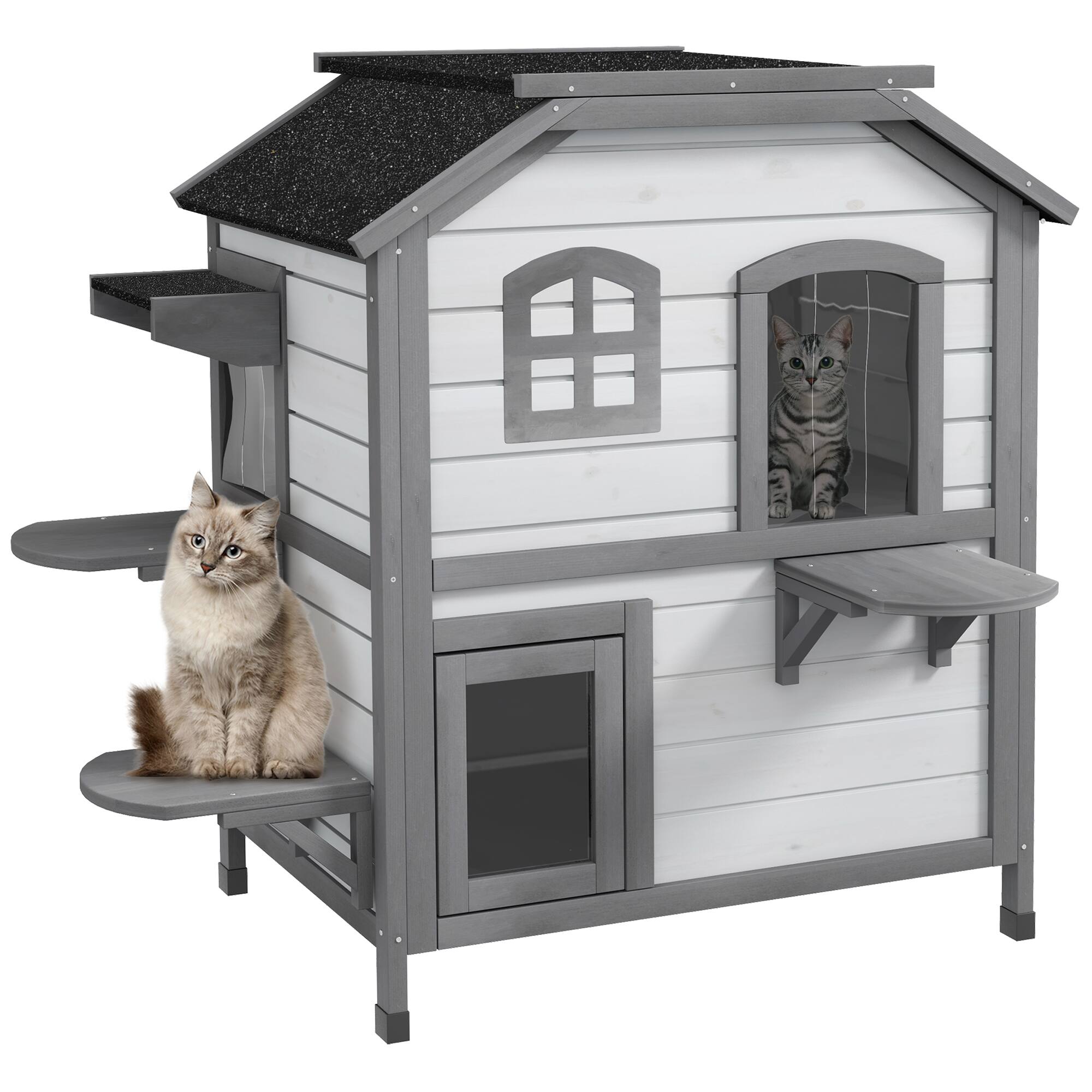 Pawhut - 2-story Cat House Outdoor, Weatherproof Wooden, for Feral Cats, Escape Door, Openable Roof, Jumping Platforms price history on PriceWatchPro