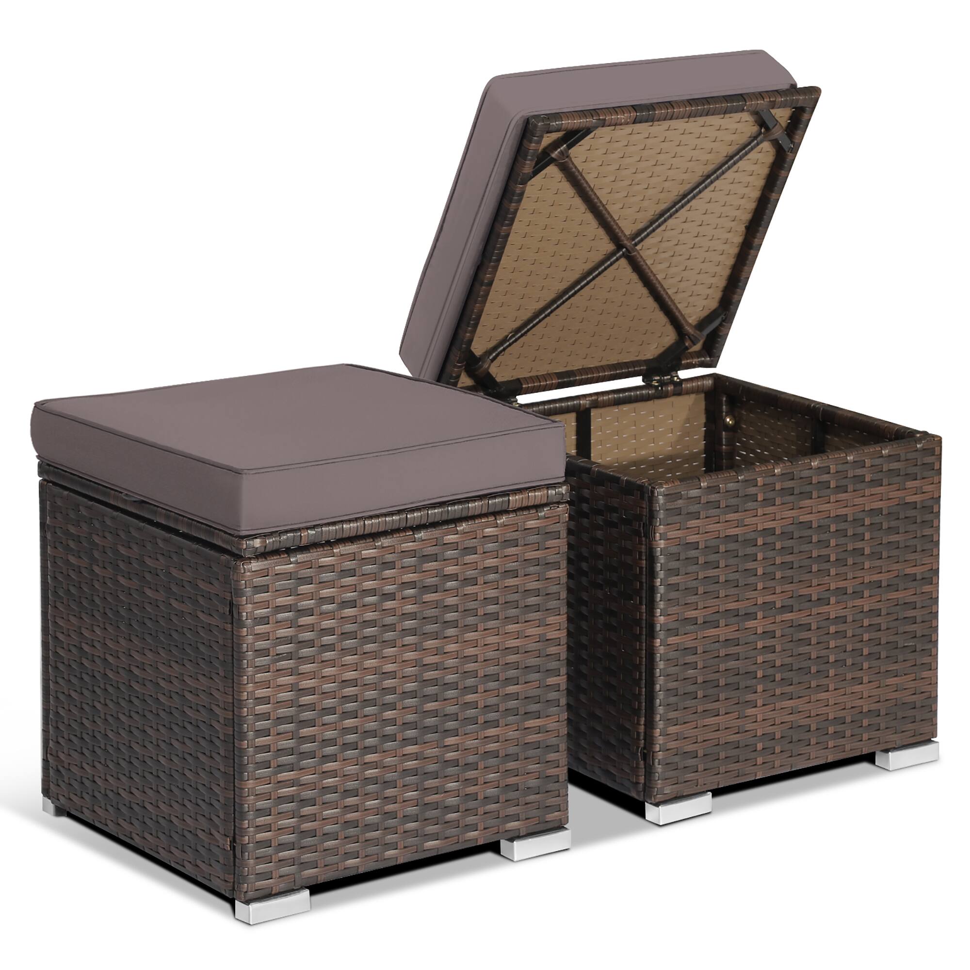 Alt View 8. Gymax - Gymax 2PCS Outdoor Patio Ottomans Hand-Woven PE Wicker Footstools w/ Removable Cushions Grey - Grey.