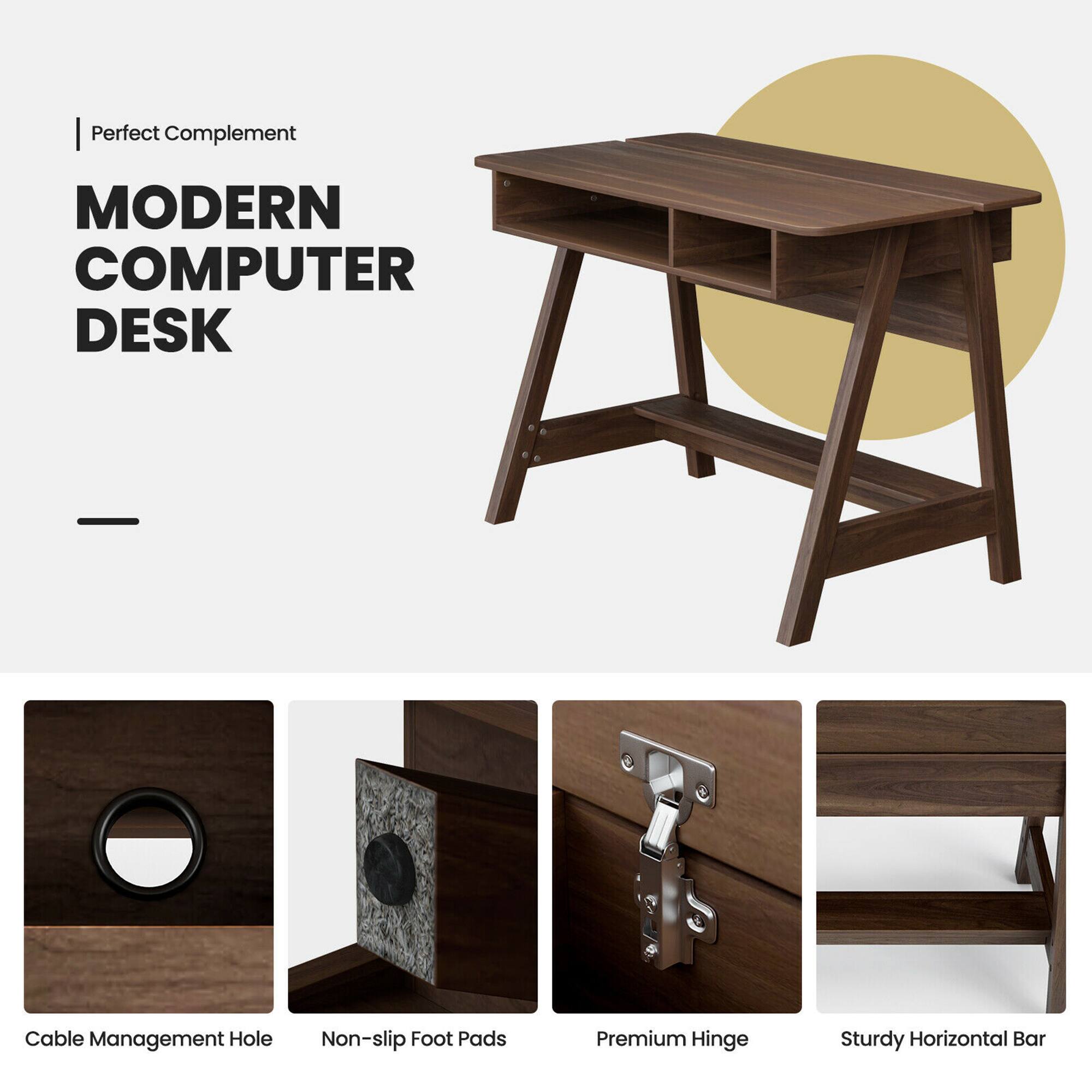 Perfect Complement | MODERN COMPUTER DESK | Cable Management Hole | Non-slip Foot Pads | Premium Hinge | Sturdy Horizontal Bar